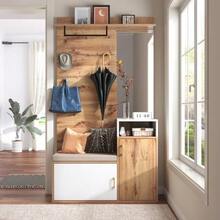Elegant White And Wood-Colored Wardrobe Set With Mirror, Shoe Cabinet, Wall-Mounted Coat Rack, Bench And Coat Hooks - White - View 2