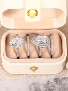 4pcs Elegant Cubic Zirconia Stone Rings Set With Gift Box, Suitable For Women, Applicable For Wedding, Engagement, Anniversary Party, Jewelry Valentine's Day Gift And More - 1# - View 3