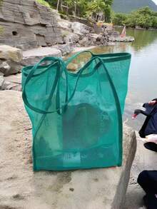 1 buah Tas Tote Pantai Jaring Kapasitas Besar - Poliester Tahan Lama, Warna Polos dengan Pegangan Kokoh, Cocok untuk Perjalanan, Pantai, Liburan, dan Berkemah, Tas Tote Pantai - MultiWarna - View 7