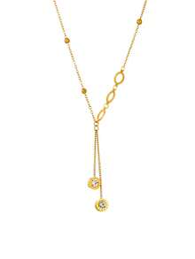 1pc Elegant Minimalist Hollow Round Collarbone Necklace, Fashion Accessory Roman Circle White Rhinestone Tassel Pendant Necklace - A - View 5
