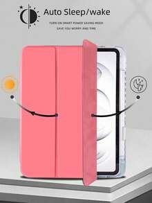 1pc Transparent Acrylic Tri-Fold Tablet Case With Watermelon Red Custom Text, Personalized Text Writing, Compatible With Mini6/Mini7/Air/Air2/9.7/10.2/10.5/Air4/Air5/10.9/Pro 11 Inch Models, High Transparency Acrylic Back Shell Full Coverage Anti-Bend Anti-Drop, Built-In Pen Slot, Tri-Fold Adjustable Stand, Magnetic Sleep/Wake, Personalized/Minimalist/Cute, Flip Tablet Case Tri-Fold Tablet Case, Product Does Not Include Pen, Some Models Equipped With Camera Frame - Watermelon Pink - View 7
