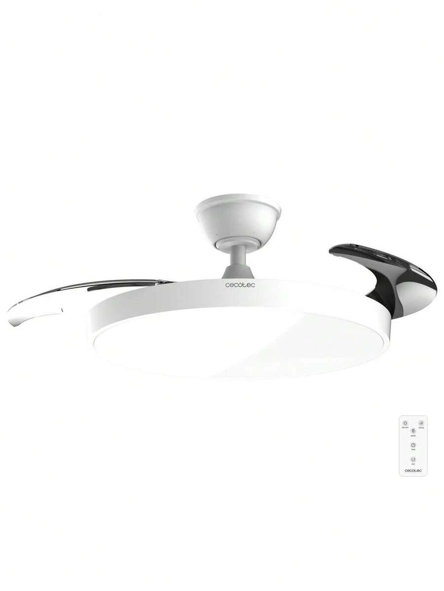 Ventilateur de plafond Cecotec avec lumière LED, 30W, moteur -DC- - Aspas rétractables EnergySilence Aero 300 Air Invisible. Ajustez la lumière avec 3 niveaux. Contrôlez à distance avec télécommande. 6 vitesses pour un flux d'air optimal. Design élégant et moderne pour une maison confortable et bien éclairée. - Multicolore - Voir 1