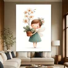 Enmarcado Lienzo plano 2D, 1 pieza,  en lienzo enmarcado - Hada caprichosa con orquídea en maceta, decoración floral clásica moderna, impresión plana 2D con marco negro para sala de estar, dormitorio, oficina, cafetería - Regalo de cumpleaños, vacaciones, inauguración de casa, decoración de interiores, diseño contemporáneo, obra de arte decorativa, decoración de habitaciones, decoración artística, decoración duradera, compradores de regalos, 2D plano - Enmarcado - Ver 4