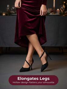 Women's Pointed Toe Stiletto Heel Hollow Design High Heel Pumps Solid Color Sexy PU Leather Cutout Party All Season - Black - View 5