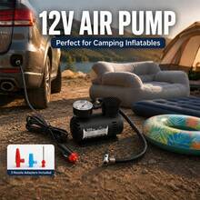 Curear 12V Portable Car Air Compressor & Tire Inflator With Analog Pressure Gauge – Compact Emergency Auto Pump With Storage Bag - Black - View 8