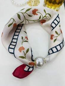 1pc Spring/Summer Minimalist Ditsy Floral Thin Pearl Magnetic Buckle Triangle Scarf Women's Slouchy Necklace Scarf Multifunctional Small Silk Scarf - Multicolor - View 8