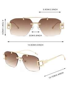 1 Pair Men's Double Bridge Rimless Lightweight Luxury Metal Thin Frame Retro Street Style Fashion Glasses - Double Tea - View 4