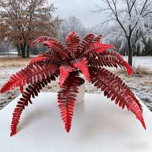 2 Pcs Exquisite Artificial Boston Fern Plants - 18 Leaves, Lifelike Large Artificial Greenery, Suitable For Indoor And Outdoor Decoration, Perfect For Complex Home Decor, Easy To Maintain. - Autumn Red - View 5