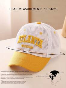 1 Buah Topi Baseball Anak Unisex Musim Panas dengan Huruf, Gaya Minimalis, Jaring, untuk Anak-anak - Kuning - View 2