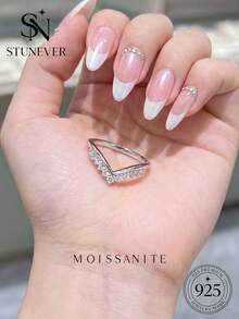 1 pieza Anillo de Diamante de Corte Redondo Minimalista Plata de Ley 925 Chapado en Oro Blanco Joyería de Lujo Regalo de Compromiso Boda Cumpleaños Aniversario - Plateado - Ver 4