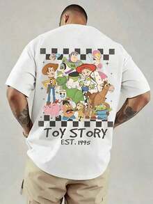 Disney Toy Story Men's Local Checkerboard Character Graphic T-Shirt "Founded In 1995", Disney Family Vacation 2026 Pattern T-Shirt, Casual White T-Shirt, Disney Family Vacation, Summer Casual Everyday Wear, Retro Style Clothing. This Comfortable And Versatile Short-Sleeved Top Is Made Of Pure Cotton And Makes A Perfect Surprise Gift. - 白色 - 查看 3