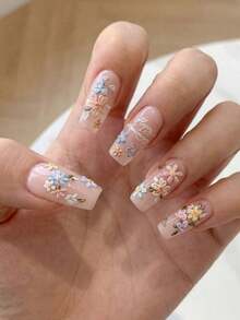 1件 3D仿珍珠花朵美甲貼紙，DIY 3D自黏式美甲飾品裝飾，Y2K風格美甲配件美甲貼 - 彩色 - 查看 2