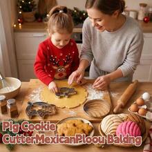Concha Cutter, Pig Cookie Cutter Mexican, With 5 Sizes Pig Cookie Cutter, Concha Stamp Stainless Steel Shaped Cake Ring Mold Biscuit, Mexican Baking Supplies Baking Lover - Silver - View 2