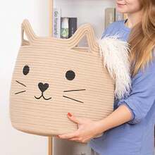 VK VK.LIVING Cestas Animales Grans Cuerda Algodón Tejida con Lindo Gato Almacenamiento Organizador Lavanría para Toallas, Mantas, Juguetes, Ropa, Regalos Caja de Juguetes - Neutral - Ver 6