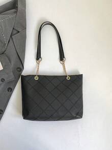 1pc Polyester Deer Pattern Large Capacity Zipper Fashion Women's Shoulder Tote Bag, Suitable For Daily Use - Black - View 5