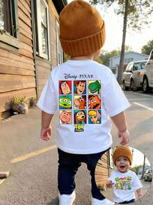 Disney *Toy Story* Boys' Summer T-Shirt - A Casual Top For Boys Featuring A Cute *Toy Story* Character Grid Pattern - 白色 - 查看 1