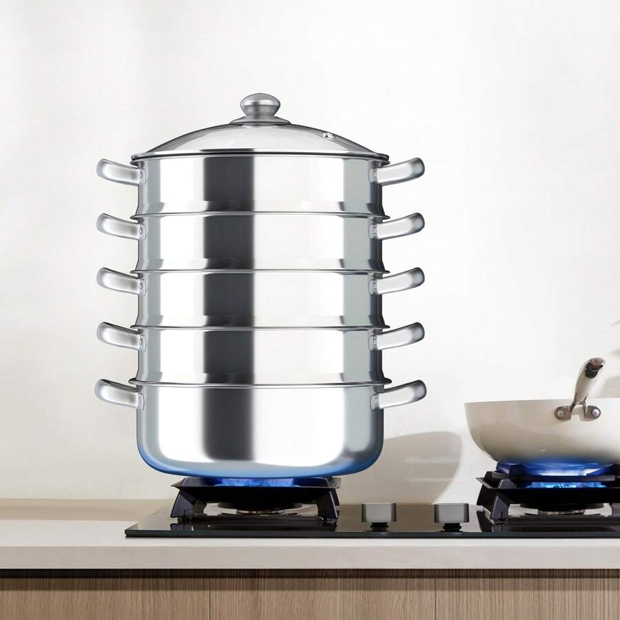 5-Tier Stainless Steel Steamer For Cooking, 30cm Steamer With Lid For Cooking Vegetables, Seafood, Soups, Stews, And Pasta - View 1