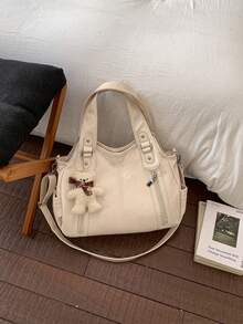 Matte Texture Large Capacity Fashionable Versatile Shoulder Bag, High-End Beach Bag, Tote Bag, Shopping Bag - White - View 9