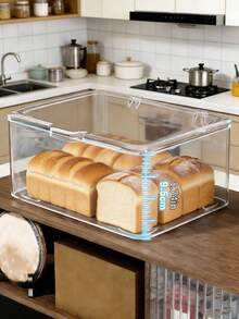 1pc/Transparent PET Flip-Top Airtight Seal Bread Storage Box, Moisture-Proof Dust-Proof Fresh-Keeping, Suitable For Toast, Pastries, Cookies, Bagels, Croissants And Other Baked Goods, Ideal For Kitchen Countertop Display, Meal Prep Storage, Refrigerator Storage, Home Kitchen Storage Utensil - Multicolor - View 3