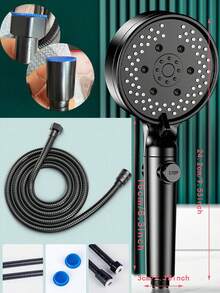 Handheld Shower Head With Filter, 1.5m Stainless Steel Hose, 6 Spray Modes, Water-Saving High Pressure Shower Head, Suitable For Home, Hotel And Rental Bathroom Accessories - Black - View 12