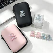 Set de 6 piezas de protectores de cable de datos con forma de oso brillante y bolsa de almacenamiento de cáscara dura de EVA, compatible con cable de datos de Apple 18/20W, protector anti-rotura y bolsa de almacenamiento, protector de carga anti-enredo anti-caída anti-golpe, esencial diario para estudiantes y viajeros - Multicolor - Ver 8