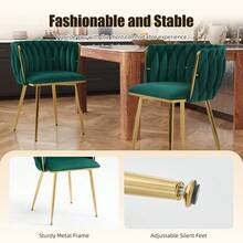 Modern Velvet Dining Chairs Set Of 2, Woven Upholstered Living Room Chairs, Soft Comfortable Elegant Accent Chairs, Ergonomic Curved Backrest With Integrated Armrest Design, High-Resilience Cushion, Gold Metal Legs, Sturdy Metal Frame, Suitable For Living Room, Dining Room, Kitchen Island, Bedroom, Office And Apartment(Emerald) - 墨綠色 - 查看 5