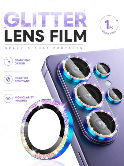 1pc - Vibrant Glitter High-Definition Transparent Tempered Glass Camera Lens Protector, Compatible With Samsung Galaxy S24 Ultra. 3x Shock Resistance, Easy Installation, High-Definition Lens, Tight Fit, Durable And Scratch-Resistant. Also Compatible With S26 Ultra/S26/S26 Plus/S25 Ultra/S25/S25 Plus/S24/S24 Plus/S23 Ultra/S23/S23 Plus/S22. Compatible With Phone Cases And Accessories. A Multi-Functional Daily Screen Protector Specifically Designed For Phone Lenses.