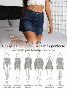 Women Denim Skirts - Dark Blue Washed Blue - View 6