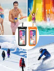 防水手機防水袋 IPX8 手機保護套，相容 iPhone 15 14 13 Pro Max Plus、Galaxy S22 S23，最高 7 吋，海灘郵輪必備防水袋，2 入（黑色 + 橘色） - 防水袋 - 查看 9