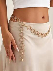 1pc Punk Rock Metal Double Ring Waist Chain, Vintage Versatile Body Chain (Random Quantity Of Rings) - Gold - View 3