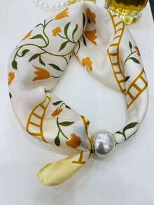 1pc Spring/Summer Minimalist Ditsy Floral Thin Pearl Magnetic Buckle Triangle Scarf Women's Slouchy Necklace Scarf Multifunctional Small Silk Scarf - Multicolor - View 6