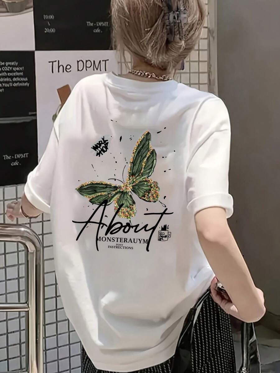 100% cotone. T-shirt casual a maniche corte stampata. 1pac T-shirt estiva da donna a maniche corte, T-shirt a maniche corte slim-fit con stampa cartoon.Top Primavera Estate - Bianco - Visualizzare 1