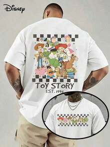 Disney Toy Story Men's Local Checkerboard Character Graphic T-Shirt "Founded In 1995", Disney Family Vacation 2026 Pattern T-Shirt, Casual White T-Shirt, Disney Family Vacation, Summer Casual Everyday Wear, Retro Style Clothing. This Comfortable And Versatile Short-Sleeved Top Is Made Of Pure Cotton And Makes A Perfect Surprise Gift. - 白色 - 查看 1