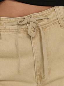Cargo Shorts For Women Elastic Waist Knee Length  Shorts Summer Outdoor Waterproof Hiking Pants With Pockets - 卡其色 - 查看 7