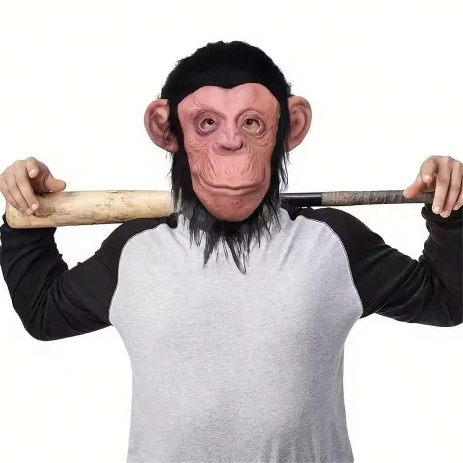Rubber Black Furry Monkey Face Latex Ape Mask Gorilla Mask Funny Animal Full Face Head Cover Halloween Cosplay Prop, Christmas - Chimpanzees - View 1
