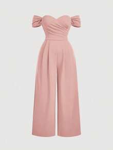 MOD Mono de terciopelo ajustado, de unicolor, con hombros descubiertos y fruncido, para mujer de talla grande, mono para mujer, disfraz de princesa para mujer, Año Nuevo, San Valentín - Rosa - Ver 1