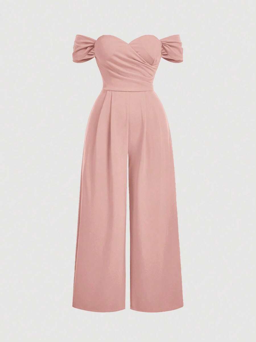 MOD Mono de terciopelo ajustado, de unicolor, con hombros descubiertos y fruncido, para mujer de talla grande, mono para mujer, disfraz de princesa para mujer, Año Nuevo, San Valentín - Rosa - Ver 1