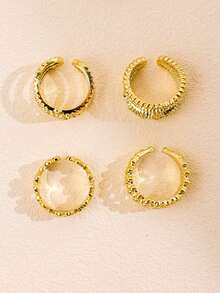 4pcs/Set Fashionable Gold Star & Moon Open Ring Set, Suitable For Daily Wear Or Gift For Friends - Yellow Gold - View 5