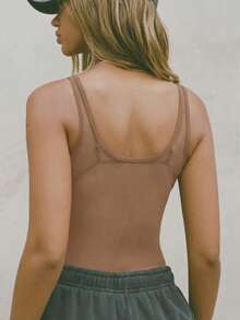 Women's Khaki Sexy Street Style Sheer Mesh Sleeveless Camisole Top, Suitable For Party, Beach, Vacation Spring/Summer - Khaki - View 2