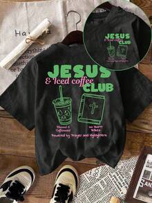 Casual Blouses For Women, White T-Shirt With Phrase "But First Cafecito" And Coffee Cup With Hearts, Women's Tops Ideal For Coffee Lovers And Fun Style. - 黑色 - 查看 1