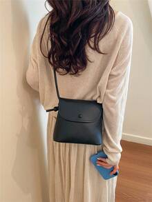 Premium Texture Tassel Shoulder Small Square Bag Vintage Hong Kong Style Leather & Suede Crossbody Bag - Black - View 2