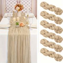 1/3/6 Stücke hellblauer Tischläufer im Boho-Stil aus halbtransparentem Käse-Gaze, Tischdekoration für Geburtstags- und Babyparty im Boho-Stil - Beige - Übersicht 12
