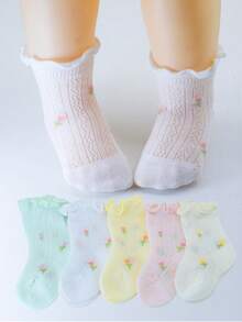 5雙女嬰軟網透氣公主風可愛襪子，適合夏季度假、生日派對、日常穿著 - 彩色 - 查看 1