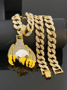 Men's Hip-Hop Style Rhinestone Eagle Necklace, Full Rhinestone Cuban Chain With Enamel Claw Decoration, Rap Accessory - Eagle Pendant Necklace - View 18