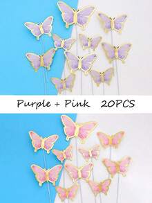 20 piezas Decoraciones de pastel de mariposa, Decoraciones 3D de papel de mariposa para cupcakes, Decoración de fiesta de cumpleaños y aniversario para mujeres, Pegatinas de pared de mariposa rosa y morada, Adecuado para boda, fiesta, cumpleaños, aniversario, fiesta temática, decoración, hogar, pastel, Día de la Madre - Multicolor - Ver 16