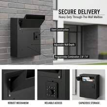 [Free Shipping] Through The Wall Drop Box, Heavy Duty Steel Through The Wall Mailbox With 2.8-7.9" 13" Combination Lock, 13x7x17" Mail Drop Box, Black-XY464495 - Default0 - View 6