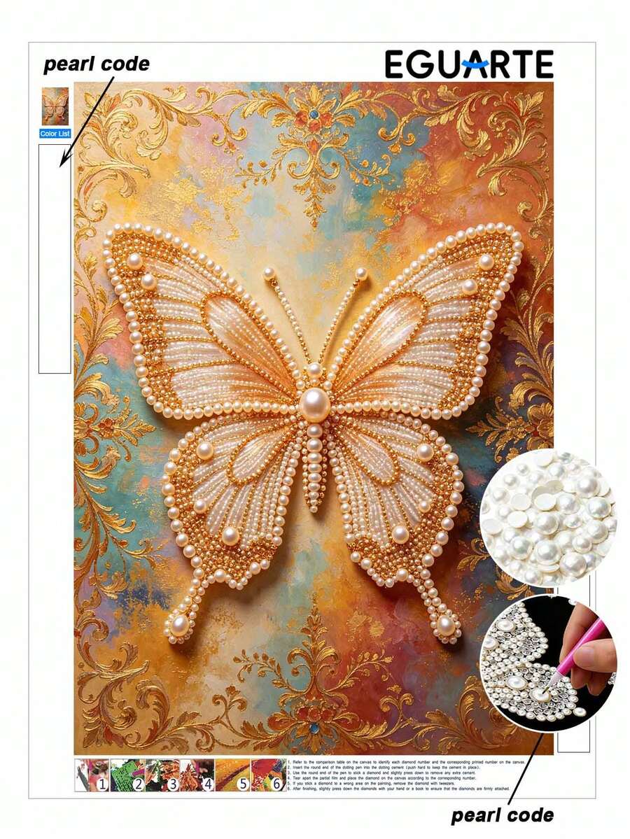 DIY 金色蝴蝶珍珠畫,無框裝飾畫,適合 DIY 手工愛好者的家居裝飾 - A - 查看 1