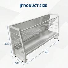 mteryoing 5 Ft Goat Hay Feeder - Heavy Duty Anti-Waste Metal Hay Rack 60 Gallon With Rounded Edges, Livestock Pasture Feeder For Sheep, Horses & Ponies, Farm Outdoor Feeding Equipment - Silver - View 2