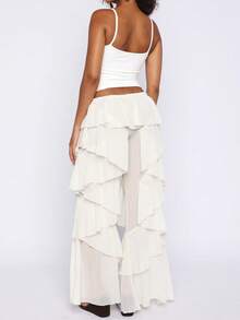 Women's White Tiered Ruffle Chiffon Beach Cover Up Pants - Blanco - Ver 6