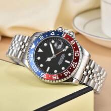 High-End 2025  GMT Men's Quartz Watch With Ceramic Bezel,  Men's Fashion Watch, Steel Strap, Luminous, Diver's Waterproof Watch - 12 - 查看 12